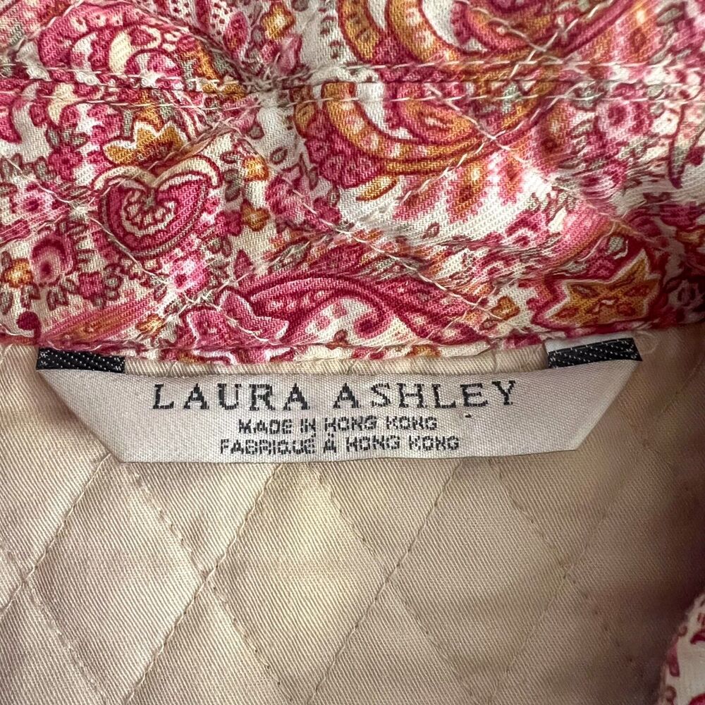 Vintage Laura Ashley Womens Sz Medium Pink Paisley Floral Quilted Coat Jacket - Picture 4 of 9